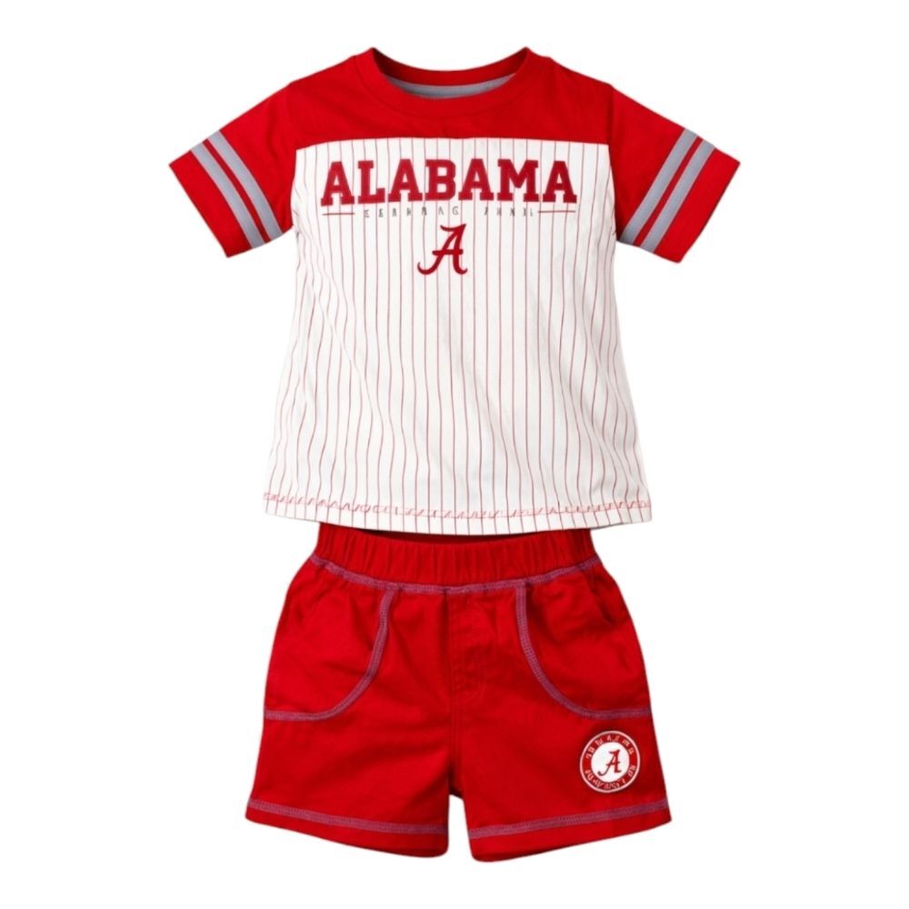 Alabama crimson Tide Kids Red and White Baseball Shirt & Shorts Set boys Size 2T